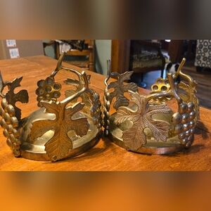 1995 Ambrosia Candleholders Brass Leaves Grapes Heavy Gold Set of 2